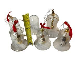 Vintage Clear Glass Bell Christmas Ornament Lot of 6 Assorted Hanging Tree READ